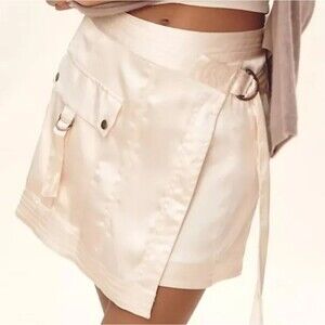 Anthropologie Pink Cream Mini Wrap Skirt